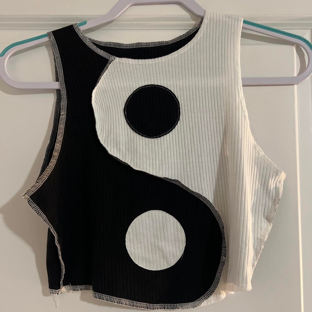 SHEIN Black & White Yin-Yang Ribbed Tank Top